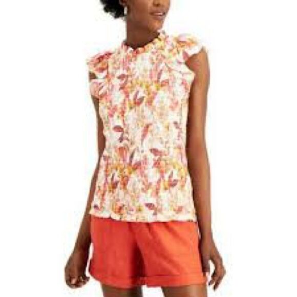 NWT INC INTERNATIONAL CONCEPTS PLUS SIZE PRINTED SMOCKED SLEE KAUAI BLOOMS XL - Picture 2 of 4